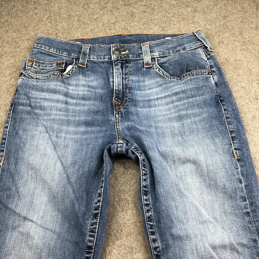 True Religion Geno Jeans Mens 34 Blue Medium Wash Relaxed Slim Straight Denim